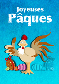 Poule anim&eacute;e et oeufs color&eacute;s pour P&acirc;ques